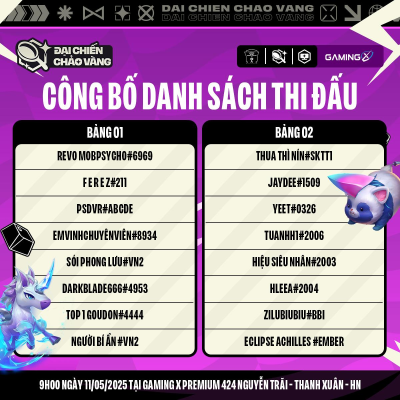 Công Bố Danh Sách Thi Đấu Giải Đại Chiến Chảo Vàng Gaming X