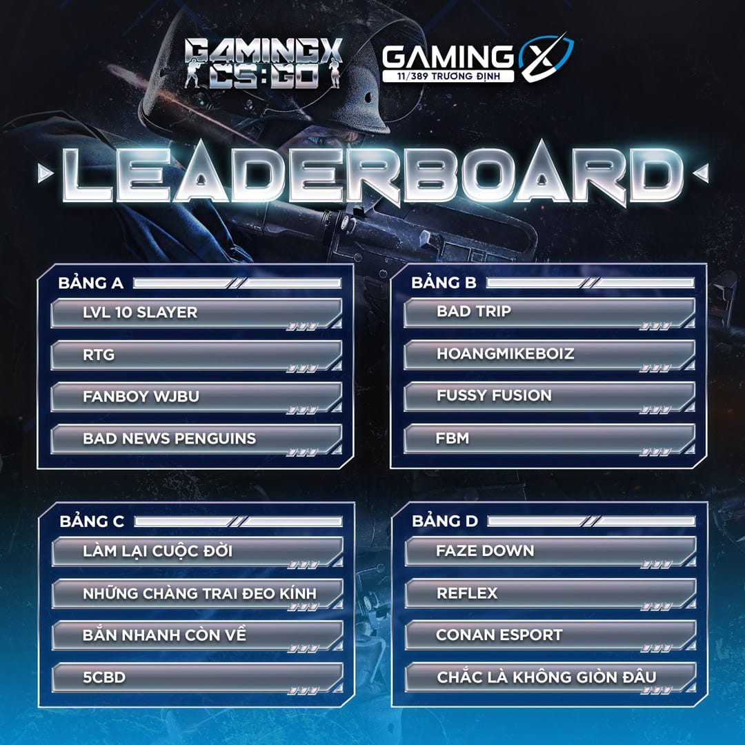 Danh sách dự giải CSGO phòng nét Gaming X - Season 6