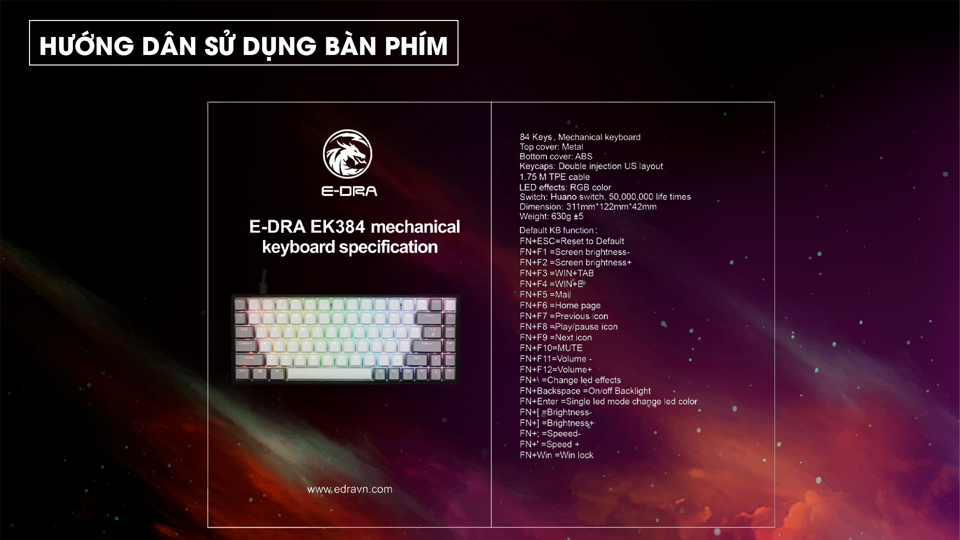 Bàn phím cơ E-DRA EK384 RGB Huano Switch